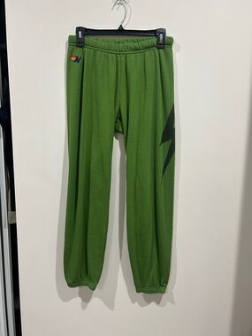 Aviator Nation Green Sweatpants with Black Lightning